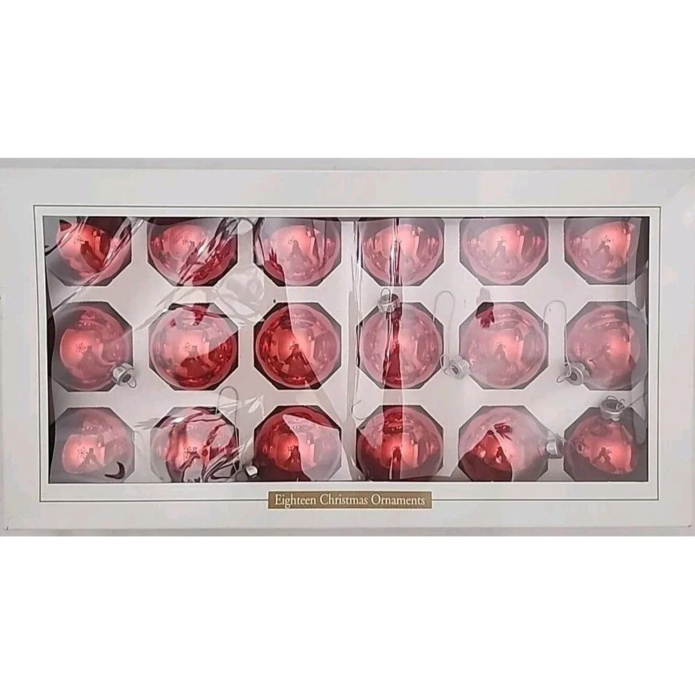 Vintage Dayton Hudson 18 Red Christmas Ornaments In Box 1997 Made In USA